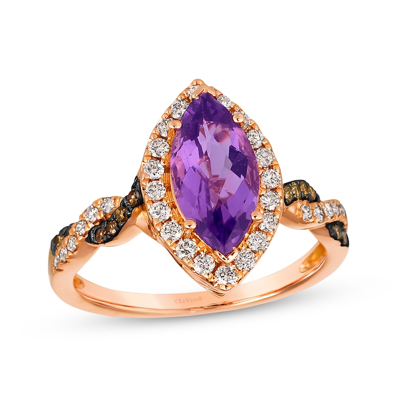 Main Image 1 of Le Vian Chocolate Twist Amethyst Ring 1/2 ct tw Diamonds 14K Strawberry Gold