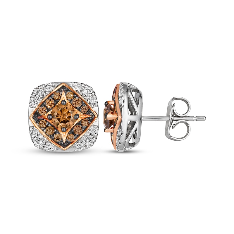 Main Image 3 of Le Vian Chocolate Diamond Stud Earrings 7/8 ct tw 14K Two-Tone Gold
