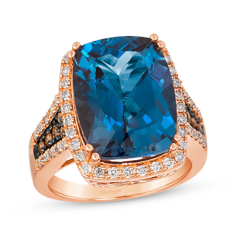 Le Vian Cushion-Cut Blue Topaz Ring 3/4 ct tw Diamonds 14K Strawberry Gold