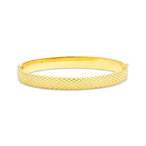 Italian Brilliance Diamond-Cut Hinged Bangle Bracelet 14K Yellow Gold