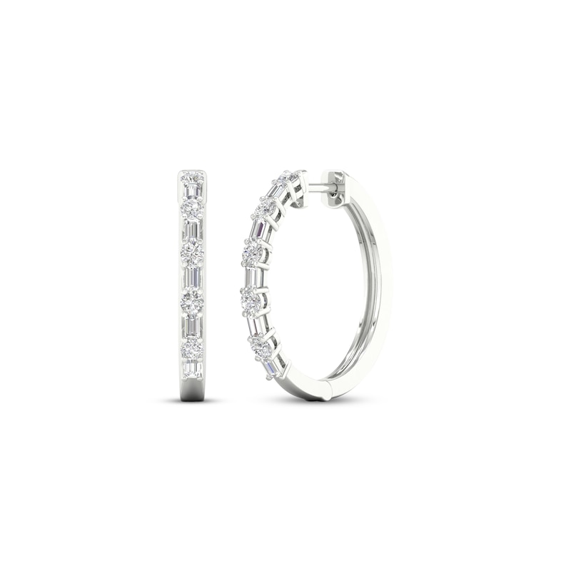 Main Image 1 of KAY Lab-Grown Diamonds Baguette & Round-Cut Hoop Earrings 1 ct tw 14K White Gold