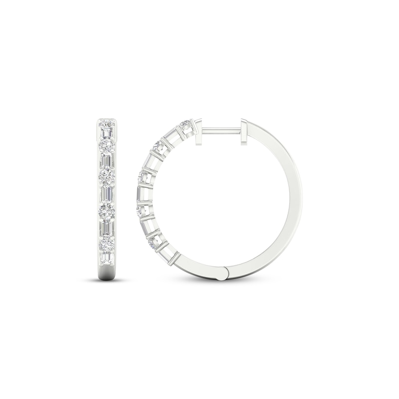 Main Image 3 of KAY Lab-Grown Diamonds Baguette & Round-Cut Hoop Earrings 1 ct tw 14K White Gold