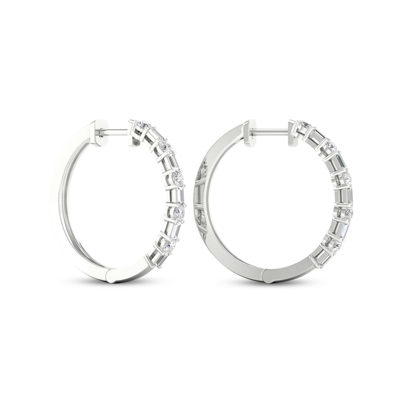 Main Image 4 of KAY Lab-Grown Diamonds Baguette & Round-Cut Hoop Earrings 1 ct tw 14K White Gold