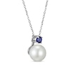 Thumbnail Image 1 of Cultured Pearl & Blue Lab-Created Sapphire Necklace Sterling Silver 18"
