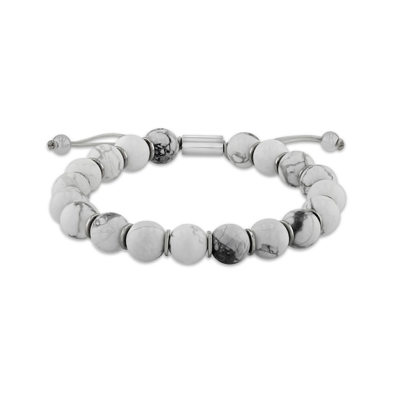 Kay Men's Howlite Bead Bolo Bracelet Stainless Steel 10.5"