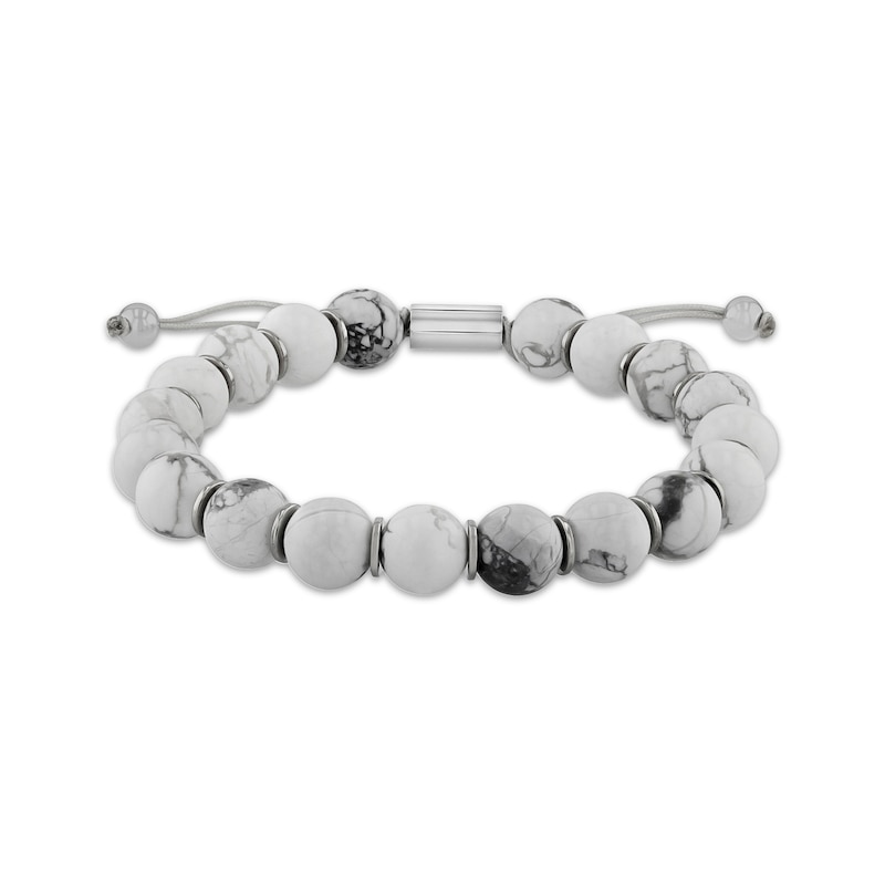 Men's Howlite Bead Bolo Bracelet Stainless Steel 10.5"