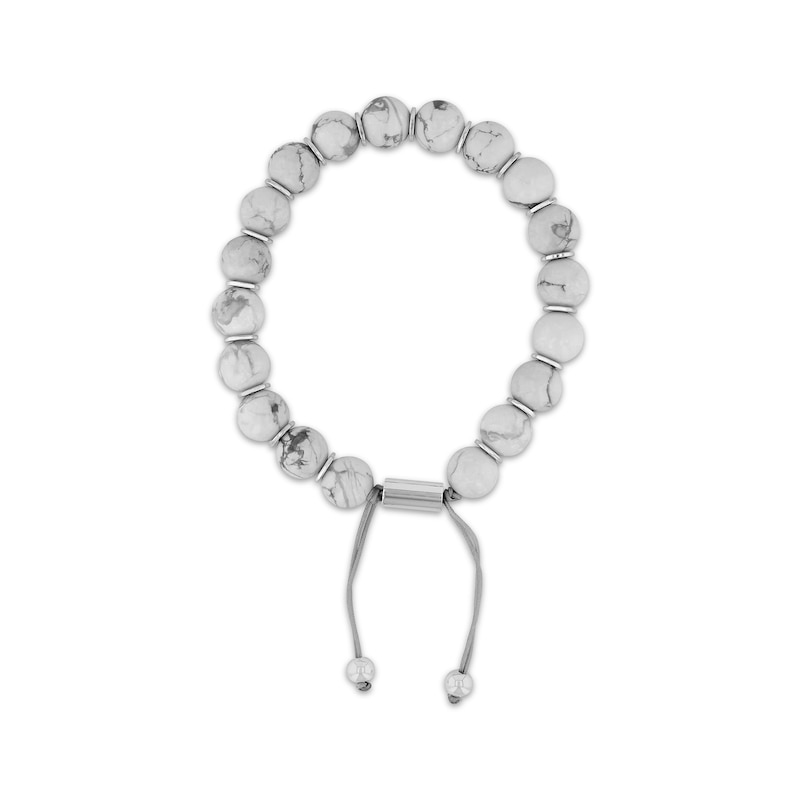 Main Image 2 of Men's Howlite Bead Bolo Bracelet Stainless Steel 10.5&quot;