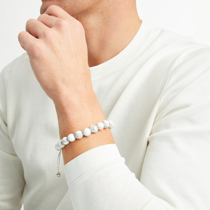 Main Image 3 of Men's Howlite Bead Bolo Bracelet Stainless Steel 10.5&quot;