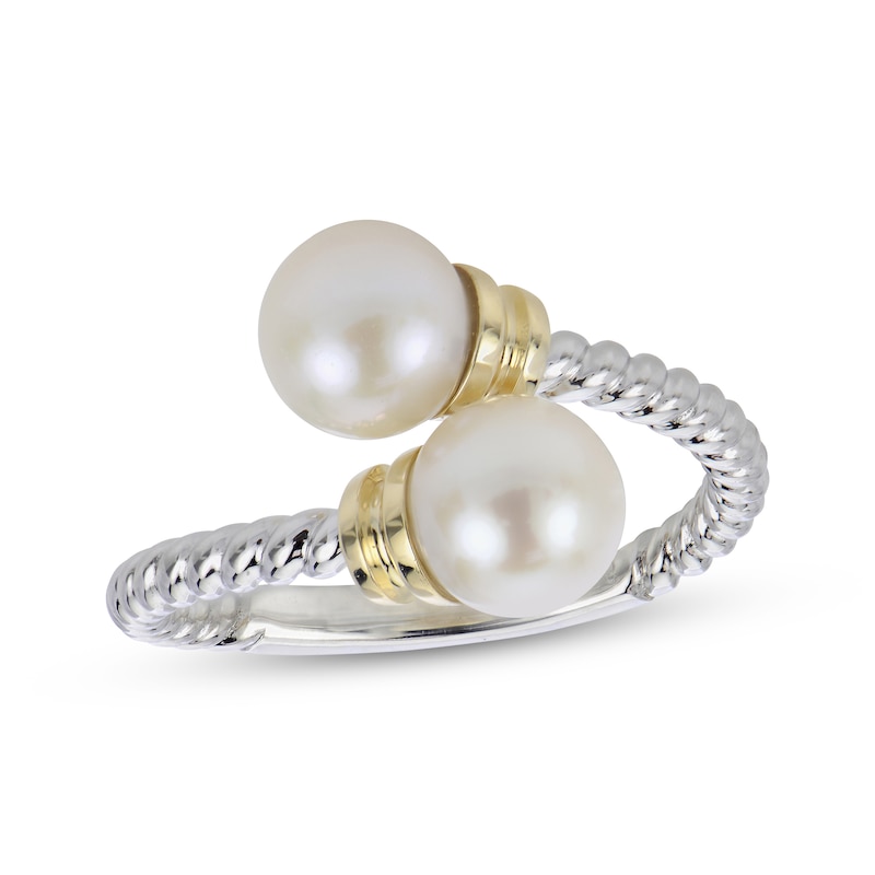 Cultured Pearl Bypass Rope Ring Sterling Silver & 10K Yellow Gold