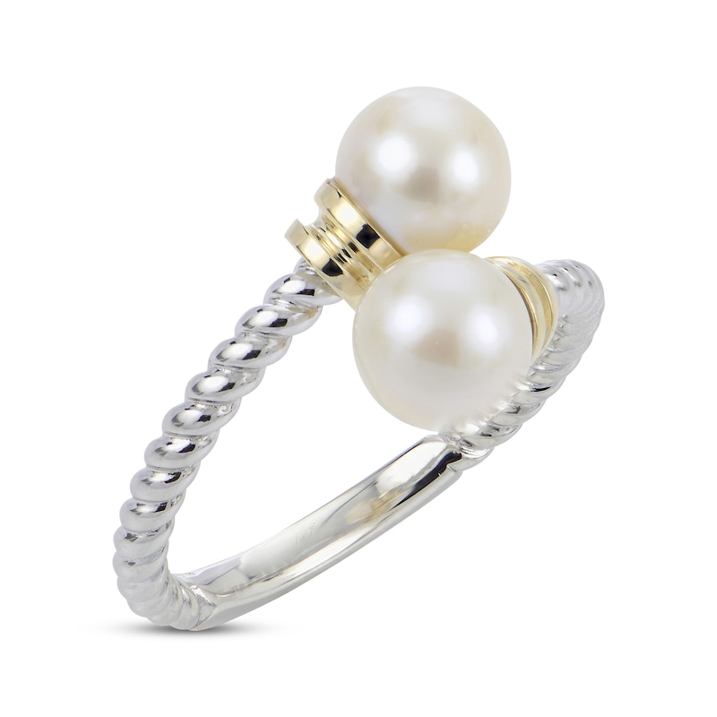 Cultured Pearl Bypass Rope Ring Sterling Silver & 10K Yellow Gold