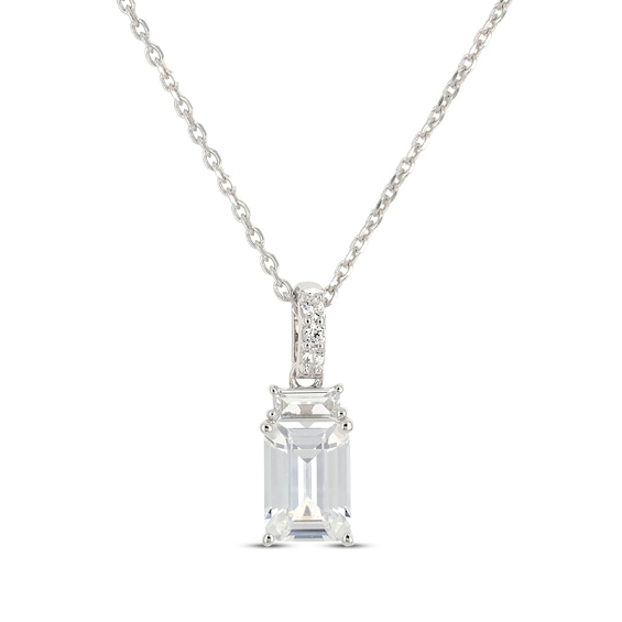 Emerald-Cut & Baguette-Cut White Lab-Created Sapphire Necklace Sterling Silver 18"