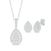 Thumbnail Image 0 of Multi-Diamond Center Pear-Shaped Necklace & Earrings Gift Set 1 ct tw 10K White Gold