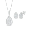 Thumbnail Image 1 of Multi-Diamond Center Pear-Shaped Necklace & Earrings Gift Set 1 ct tw 10K White Gold