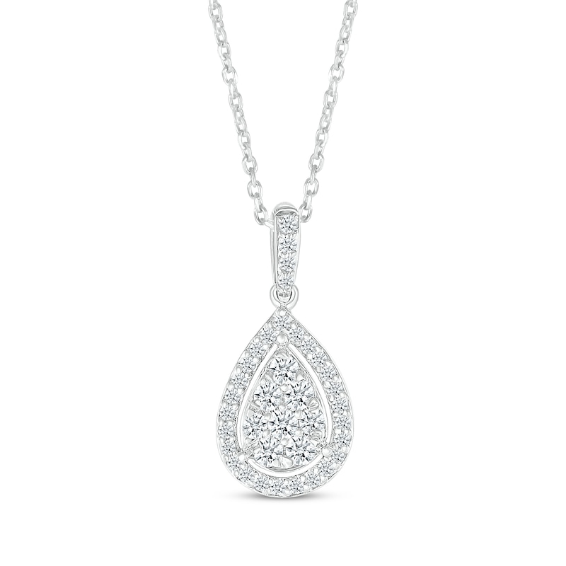 Multi-Diamond Center Pear-Shaped Necklace & Earrings Gift Set 1 ct tw 10K White Gold