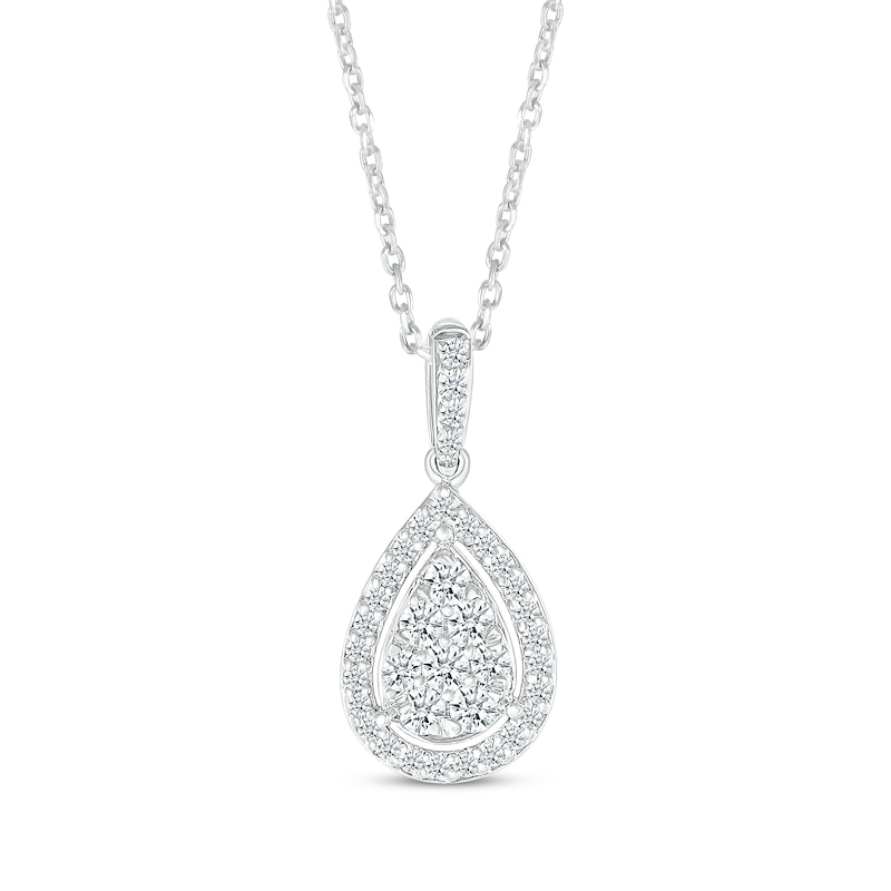 Main Image 2 of Multi-Diamond Center Pear-Shaped Necklace & Earrings Gift Set 1 ct tw 10K White Gold