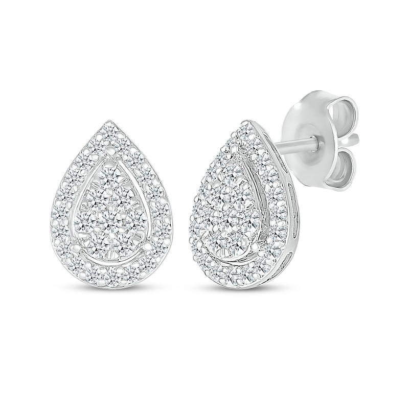 Main Image 3 of Multi-Diamond Center Pear-Shaped Necklace & Earrings Gift Set 1 ct tw 10K White Gold