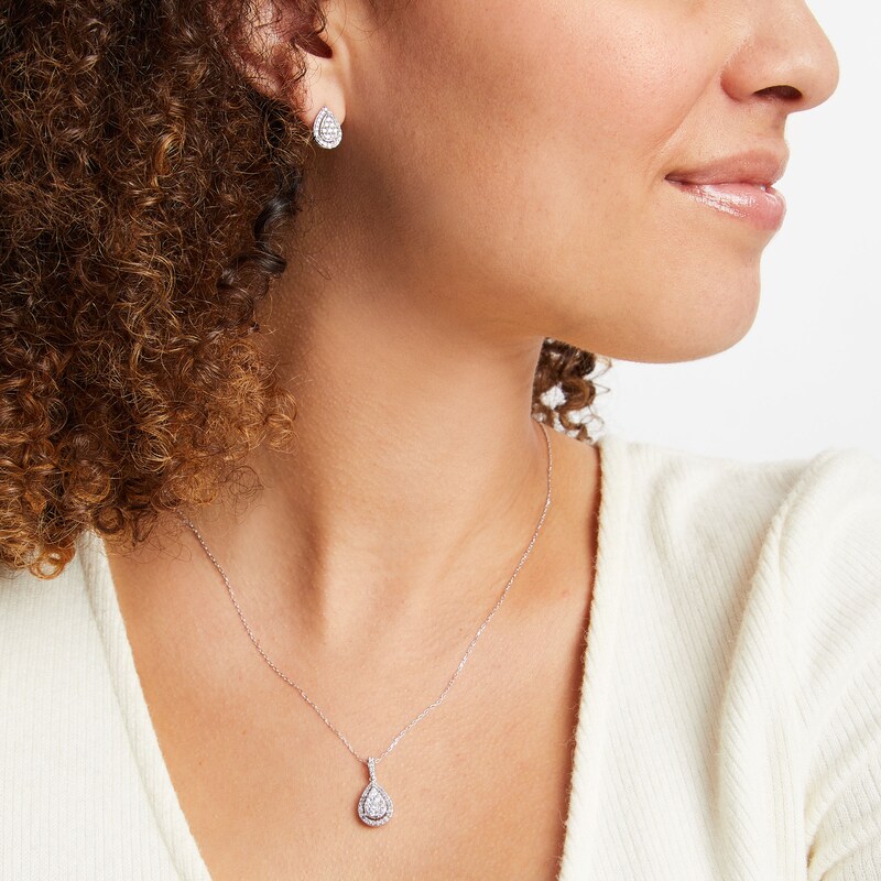 Main Image 4 of Multi-Diamond Center Pear-Shaped Necklace & Earrings Gift Set 1 ct tw 10K White Gold