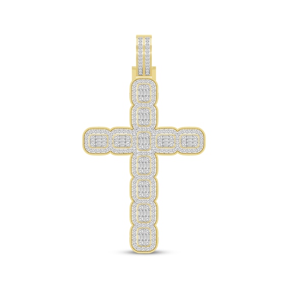 Men's Baguette & Round-Cut Diamond Cross Charm 2 ct tw 10K Yellow Gold