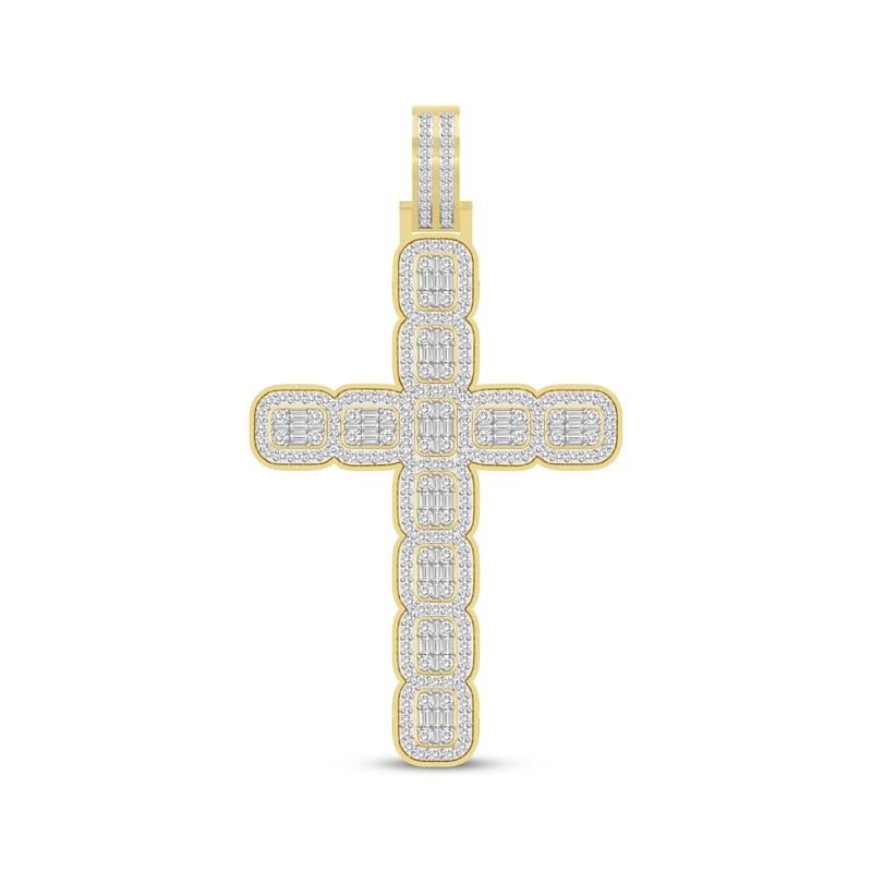 Men's Baguette & Round-Cut Diamond Cross Charm 2 ct tw 10K Yellow Gold