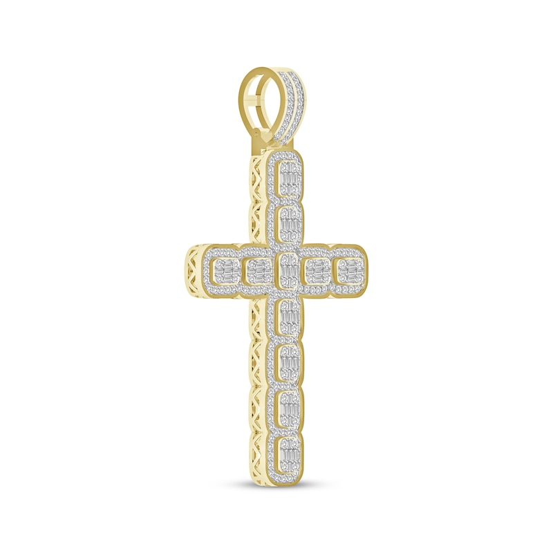 Men's Baguette & Round-Cut Diamond Cross Charm 2 ct tw 10K Yellow Gold