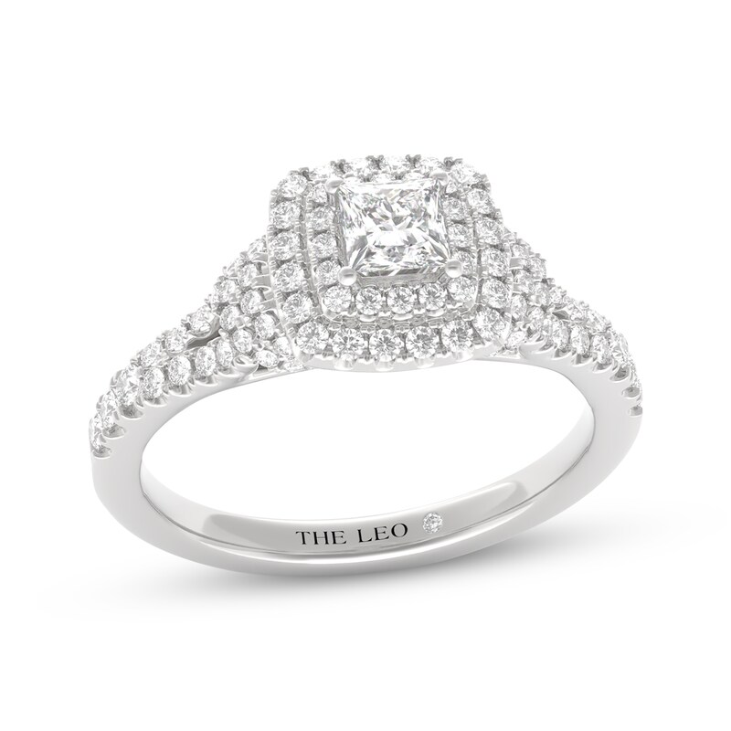 Main Image 1 of THE LEO Diamond Princess-Cut Double Halo Engagement Ring 7/8 ct tw 14K White Gold