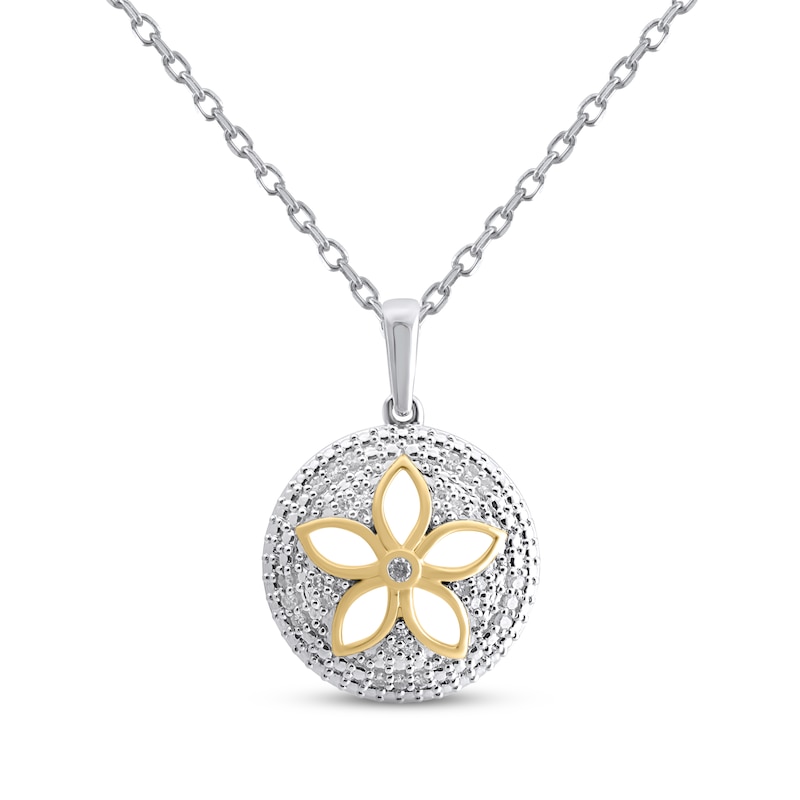 Main Image 1 of Diamond Sand Dollar Cutout Necklace 1/6 ct tw Sterling Silver & 10K Yellow Gold 18&quot;
