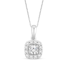 Diamond Cushion-Shaped Halo Necklace 1/4 ct tw 10K White Gold 18"