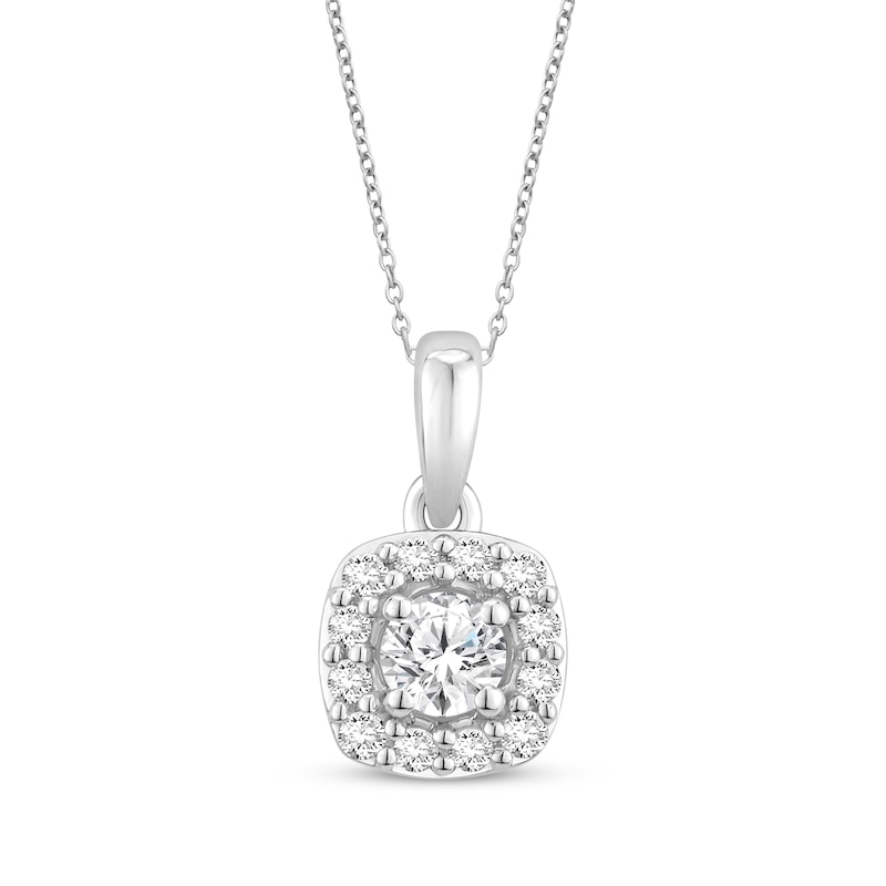 Main Image 1 of Diamond Cushion-Shaped Halo Necklace 1/4 ct tw 10K White Gold 18&quot;