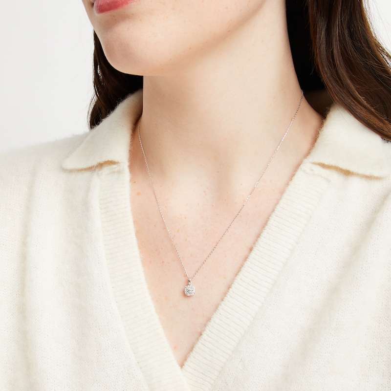 Main Image 3 of Diamond Cushion-Shaped Halo Necklace 1/4 ct tw 10K White Gold 18&quot;