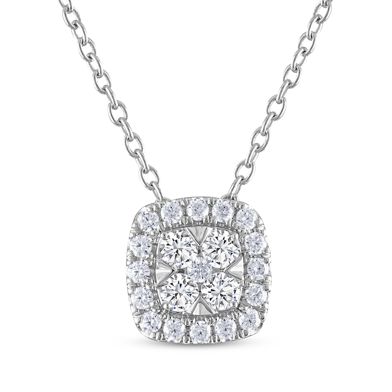 Main Image 1 of THE LEO Diamond Multi-Stone Cushion-Shape Necklace 1/3 ct tw 14K White Gold 19&quot;