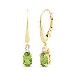 Oval-Cut Peridot & Diamond Dangle Earrings 1/20 ct tw 10K Yellow Gold