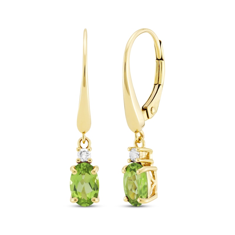 Main Image 1 of Oval-Cut Peridot & Diamond Dangle Earrings 1/20 ct tw 10K Yellow Gold