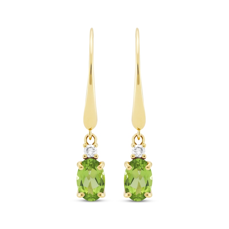 Oval-Cut Peridot & Diamond Dangle Earrings 1/20 ct tw 10K Yellow Gold