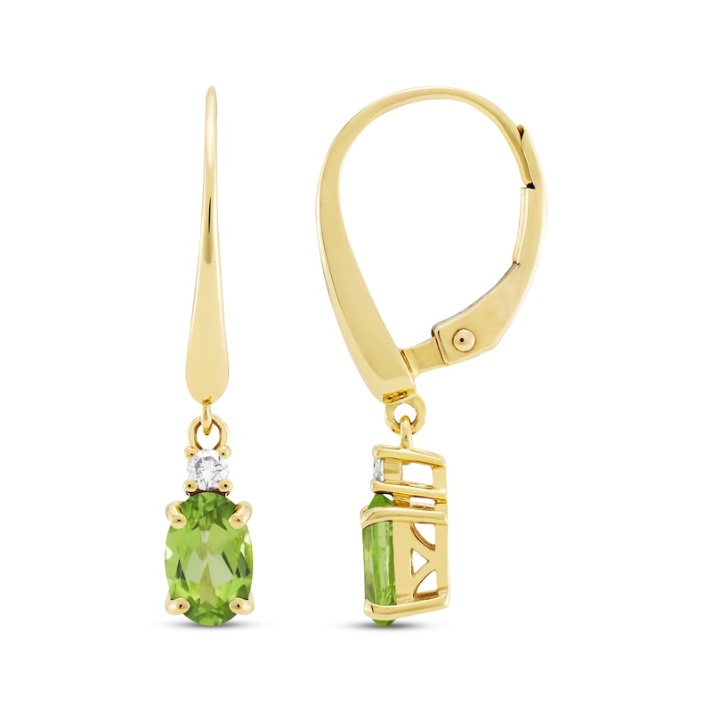 Oval-Cut Peridot & Diamond Dangle Earrings 1/20 ct tw 10K Yellow Gold