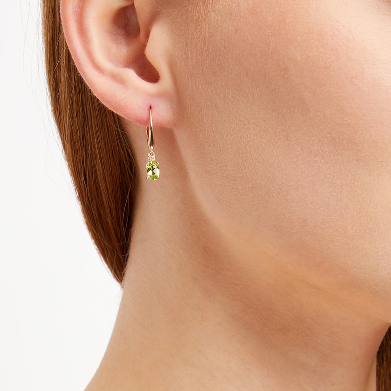 Oval-Cut Peridot & Diamond Dangle Earrings 1/20 ct tw 10K Yellow Gold