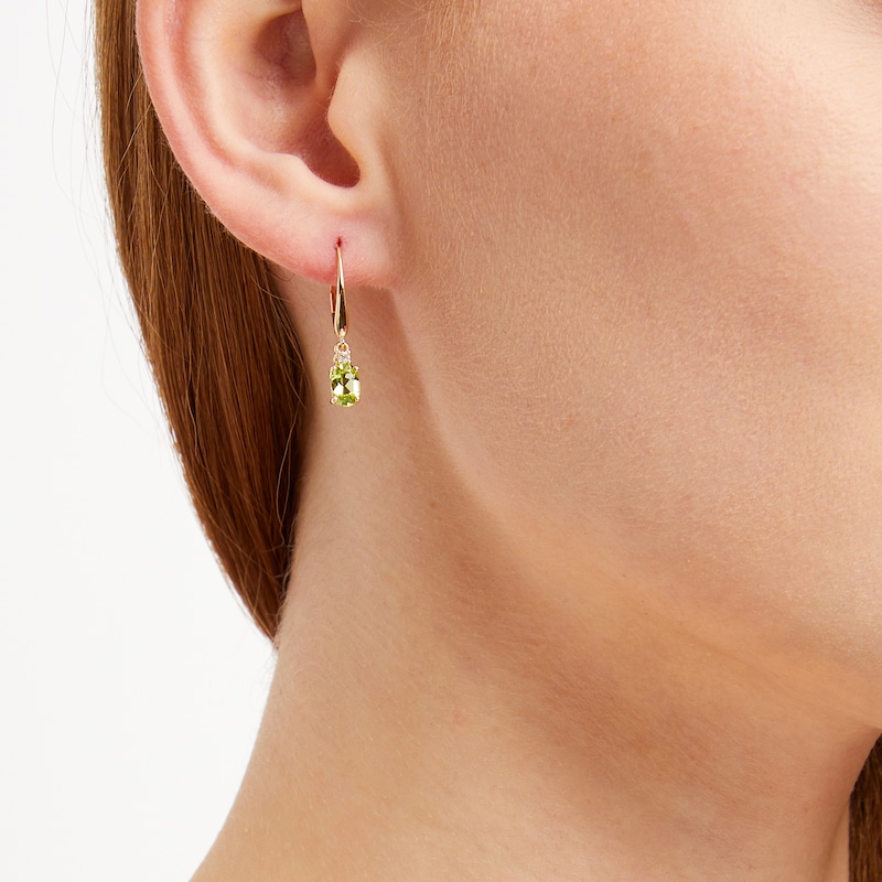 Main Image 4 of Oval-Cut Peridot & Diamond Dangle Earrings 1/20 ct tw 10K Yellow Gold