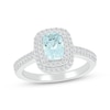 Thumbnail Image 0 of Cushion-Cut Aquamarine & White Lab-Created Sapphire Double Halo Ring Sterling Silver