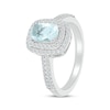 Thumbnail Image 1 of Cushion-Cut Aquamarine & White Lab-Created Sapphire Double Halo Ring Sterling Silver