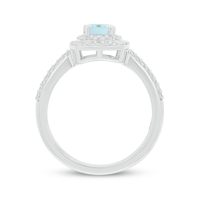 Main Image 3 of Cushion-Cut Aquamarine & White Lab-Created Sapphire Double Halo Ring Sterling Silver