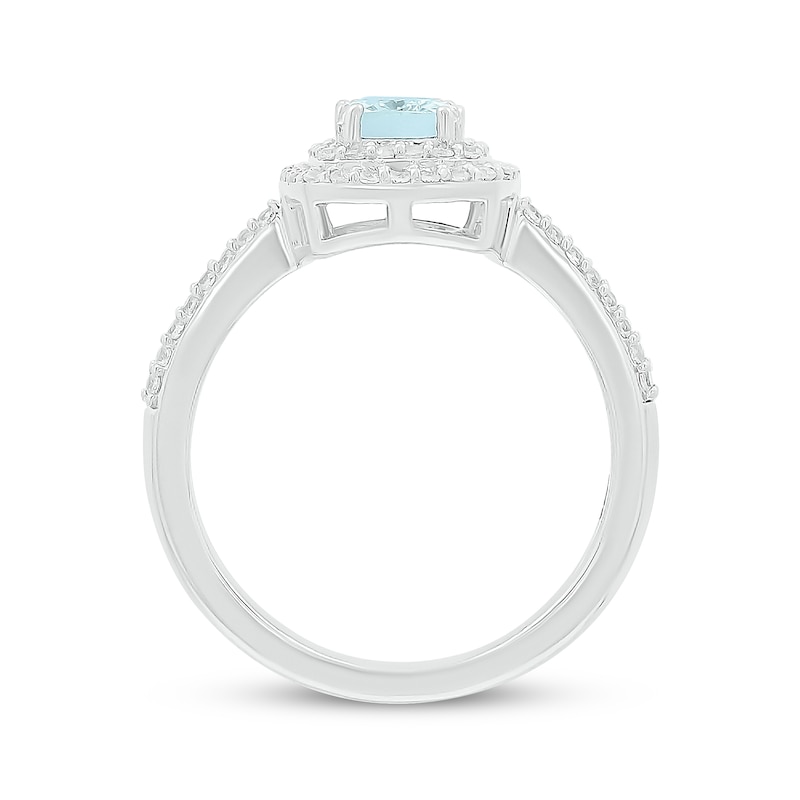 Cushion-Cut Aquamarine & White Lab-Created Sapphire Double Halo Ring Sterling Silver