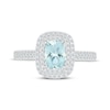 Thumbnail Image 3 of Cushion-Cut Aquamarine & White Lab-Created Sapphire Double Halo Ring Sterling Silver