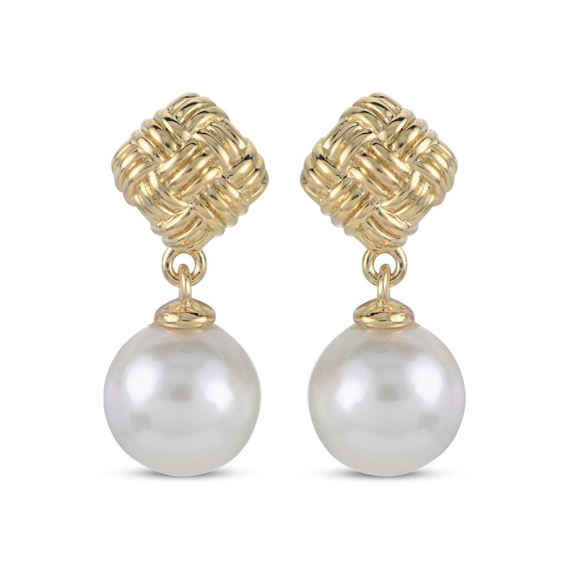 Main Image 2 of Cultured Pearl Woven Dangle Earrings 10K Yellow Gold