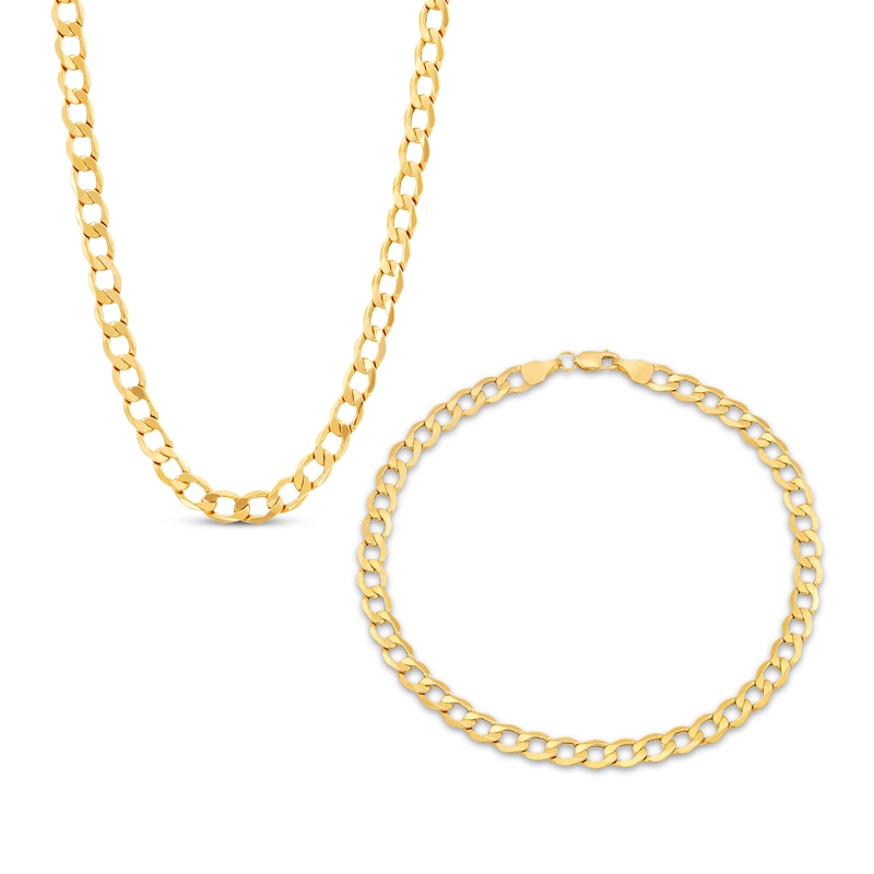 Curb Chain Necklace & Bracelet Gift Set 10K Yellow Gold