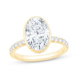 Now + Forever Lab-Grown Diamonds Oval-Cut Hidden Halo Bezel-Set Engagement Ring 3-1/2 ct tw 14K Yellow Gold