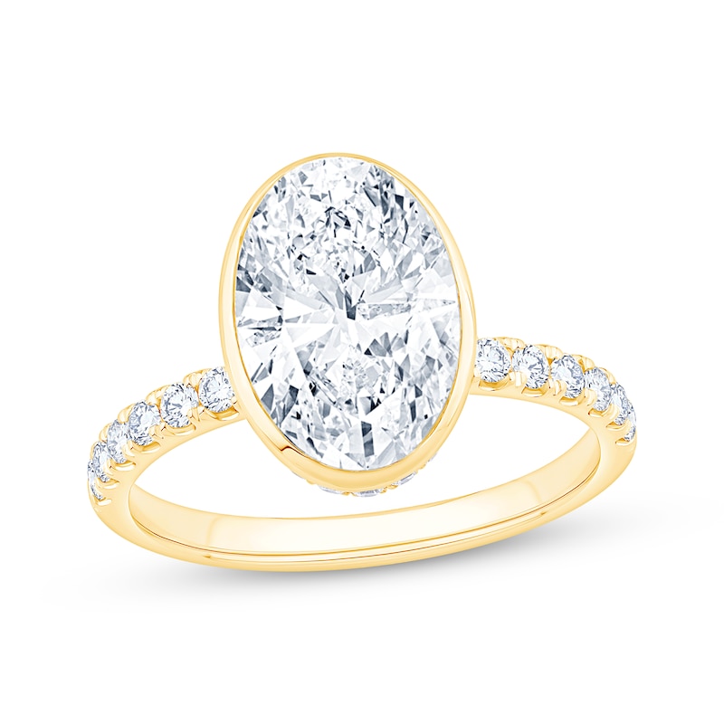 Main Image 1 of Now + Forever Lab-Grown Diamonds Oval-Cut Hidden Halo Bezel-Set Engagement Ring 3-1/2 ct tw 14K Yellow Gold