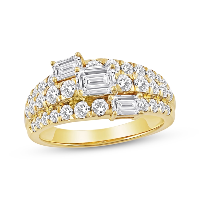 Main Image 1 of Now + Forever Lab-Grown Diamonds Emerald-Cut Three-Stone Anniversary Ring 2 ct tw 14K Yellow Gold