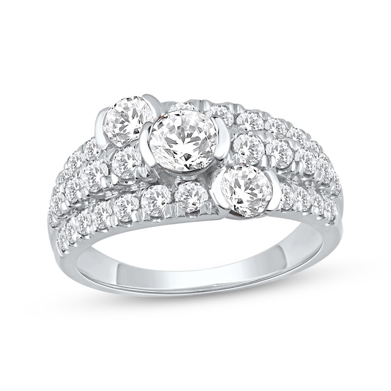 Now + Forever Lab-Grown Diamonds Staggered Three-Stone Anniversary Ring 2 ct tw 14K White Gold
