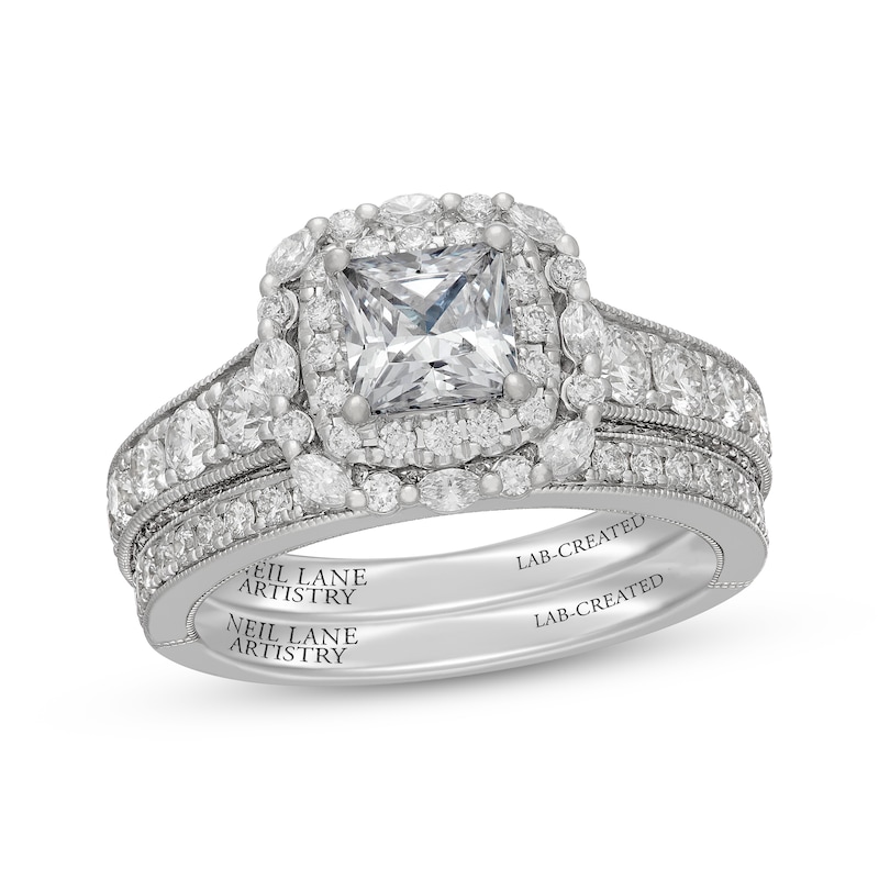 Main Image 1 of Neil Lane Artistry Princess-Cut Lab-Grown Diamond Double Halo Bridal Set 2-1/2 ct tw 14K White Gold