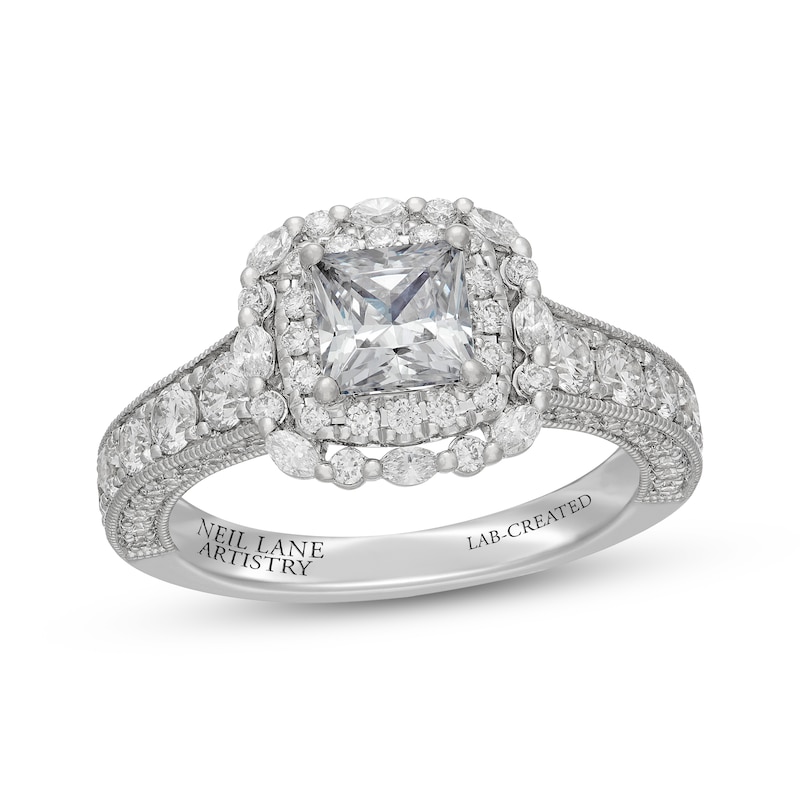 Main Image 1 of Neil Lane Artistry Princess-Cut Lab-Grown Diamond Double Halo Engagement Ring 2-1/4 ct tw 14K White Gold