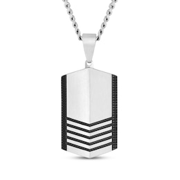 Men's Chevron Dog Tag Necklace Stainless Steel & Black Ion Plating 24"